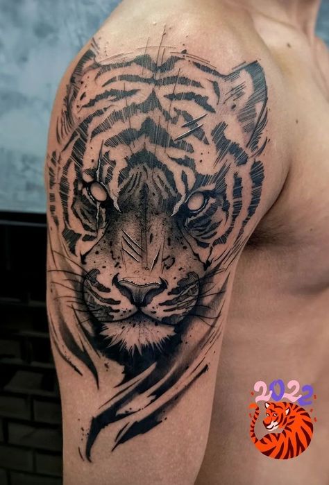 Tiger Tattoo Shoulder Men, Tiger Tattoo Design Men Shoulder, Tiger Bicep Tattoo Men, Tiger Tattoo Shoulder, Tiger Stripes Tattoo, Tiger Tattoo On Shoulder, Hai Tattoo, Tiger Head Tattoo, Japanese Tiger Tattoo