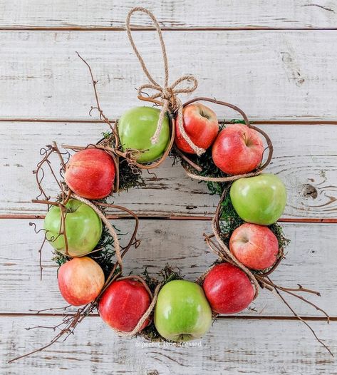 I love projects that are inexpensive to make and help feed our wildlife, too.Plus, this is a great use (other than baking) for those bruised apples you don't want to get rid of but don't know what the heck to do with!I'm always making crap from junk. Follow along with me on IG!   This is a perfect wreath to use on the front door in the autumn. Especially if you're hosting a fall or Thanksgiving dinner. It would be adorable in the kitchen, too.   Apple picking is such a fun fall family… Apple Wreath Diy, Wreath Ideas For Front Door, Diy Teepee Tent, Love Projects, Fall Fa, Fall Family Activities, Apple Wreath, Easy Wreaths, Wire Wreath Forms