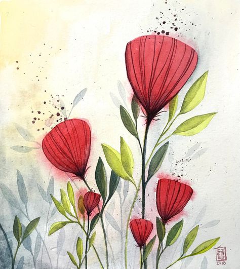 Creations CeeCee — florals Doodle Art Flowers, Watercolor Art Paintings, Watercolor Paintings For Beginners, Watercolour Inspiration, Diy Upcycling, Floral Drawing, Watercolor Painting Techniques, 수채화 그림, Watercolor Paintings Tutorials