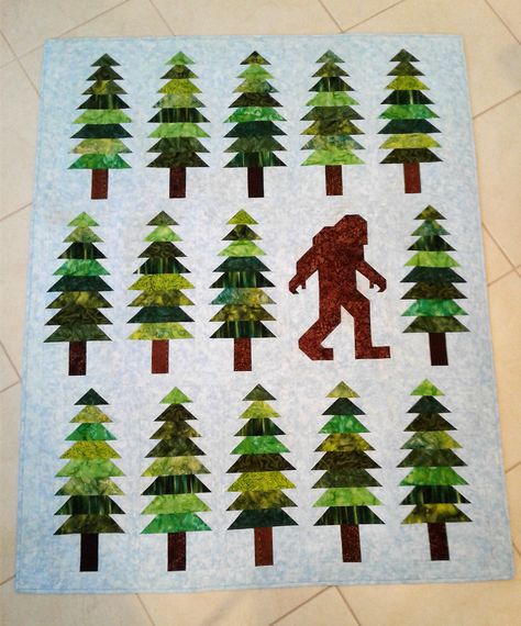 Legendary Quilt Pattern, Bigfoot Crochet Pattern Free, Bigfoot Quilt Free Pattern, Sasquatch Quilt, Small Quilted Gifts, Elizabeth Hartman Quilts, Camping Quilt, Boys Quilt Patterns, Christmas Quilting Projects