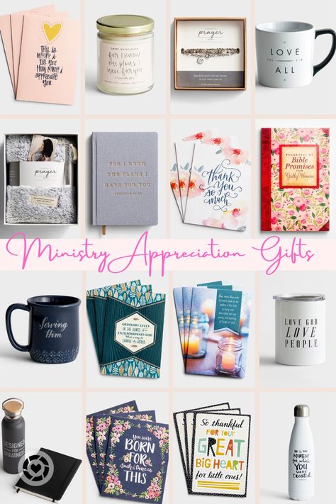 Image contains gift ideas: mugs, water bottle, tumbler, books, blanket, necklace, journal, cards, etc. Ministry Appreciation Gifts, Church Volunteer Appreciation Gifts, Ministry Appreciation, Pastor Appreciation Day, Church Volunteers, Volunteer Appreciation Gifts, Above Rubies, Pastor Appreciation, Pastors Appreciation