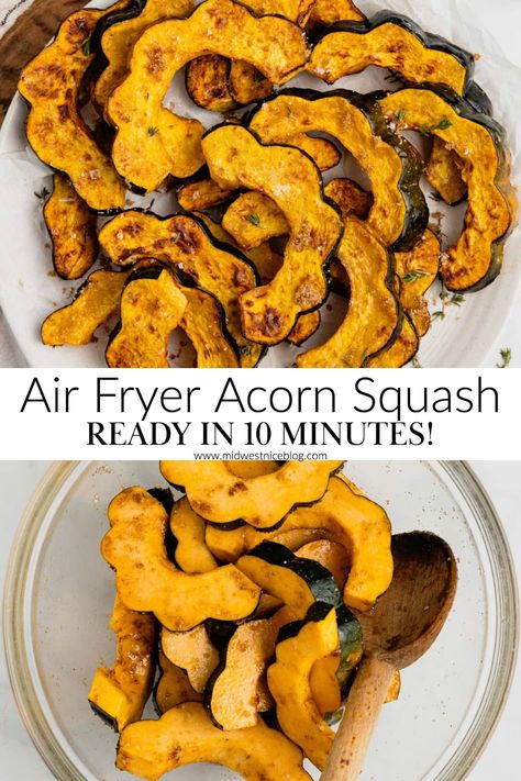 Acorn Squash Slices, Air Fryer Acorn Squash, Squash Fries, Autumn Side Dishes, Acorn Squash Recipes, Air Fryer Healthy, Healthy Fall, Savory Vegan, Acorn Squash