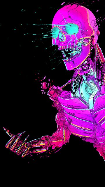 AMOLED PHONE WALLPAPER COLLECTION 122 Robot Skeleton, Images Pop Art, Awesome Backgrounds, Backgrounds For Your Phone, Amoled Wallpapers, Fantasy Stuff, New Retro Wave, Arte Cyberpunk, Skeleton Art