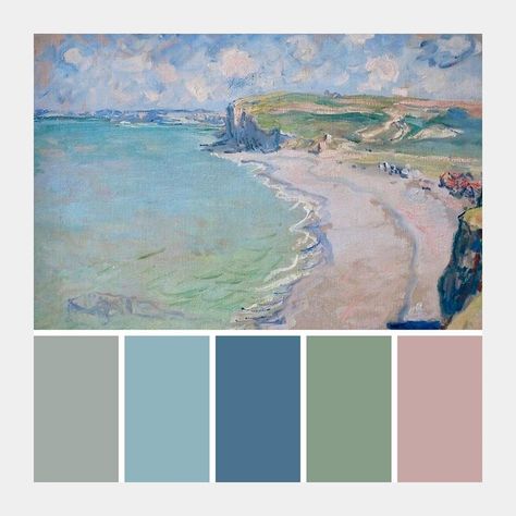 Paintings & Colour Palettes on Instagram: ““Beach in Pourville” by Claude Monet (1882) - Muzeum Narodowe w Poznaniu, Poznań 🇵🇱 * * * #pourville #seaside #beach #sea #claudemodet…” Monet Colour Palette, Claude Monet Color Palette, Monet Color Palette, Sea Colour Palette, Palette Challenge, Claude Monet Paintings, Color Palette Challenge, Monet Paintings, Sea Colour