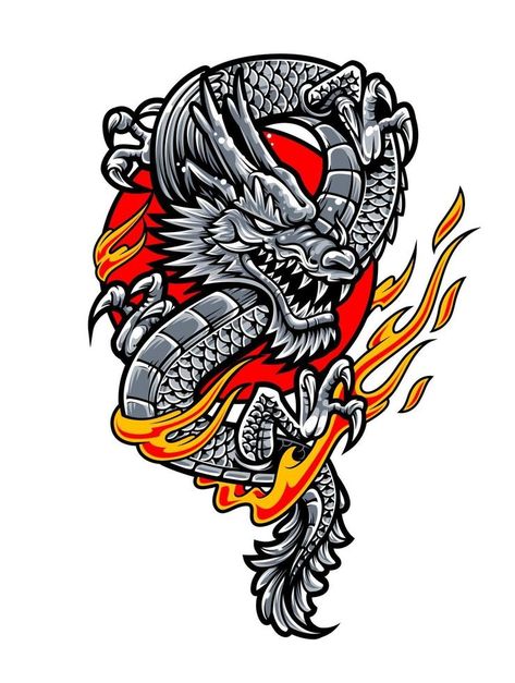 Dragon Japanese Tattoo Art Dragon Tattoo Vector, Traditional Japanese Dragon, Shen Long Tattoo, Dragon Tattoo Drawing, Dragon Head Tattoo, Dragon Tattoo Art, Japanese Dragon Tattoo, Tattoo Ideas Easy, Tattoo Vector