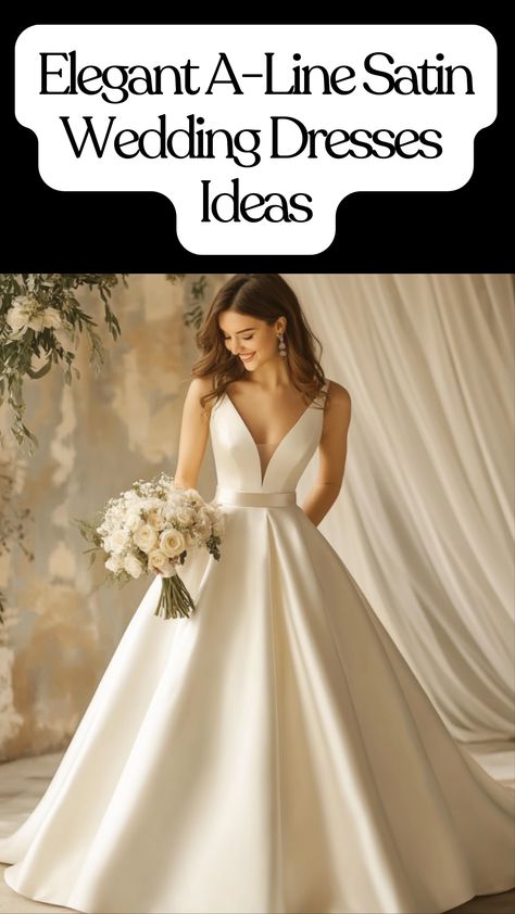 A-line satin wedding dresses blend sophistication and comfort, offering diverse styles from classic to vintage-inspired for every bride's vision. Vintage Silk Wedding Dress Satin Bridal Gowns, Wedding Dresses Timeless, Wedding Dresses Ideas, Satin Wedding Dresses, Satin Wedding Gown, Wedding Dresses Satin, Satin Wedding Dress, Dresses Ideas, Bridal Look