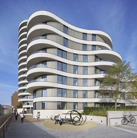 Stanton Williams completes Riverwalk complex | Wallpaper* Stanton Williams, Curve Building, Round Building, Everyday Eye Makeup, Architecture Elevation, Residential Building Design, Architecture Sketchbook, Apartment Architecture, Building Facade