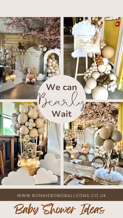 We Can Bearly Wait Baby Shower Backdrop, Nearly Wait Baby Shower Ideas, Luxury Event Decor, Bobo Balloons, Balloon Displays, Beary Cute, Cloud Theme, Shower Balloons