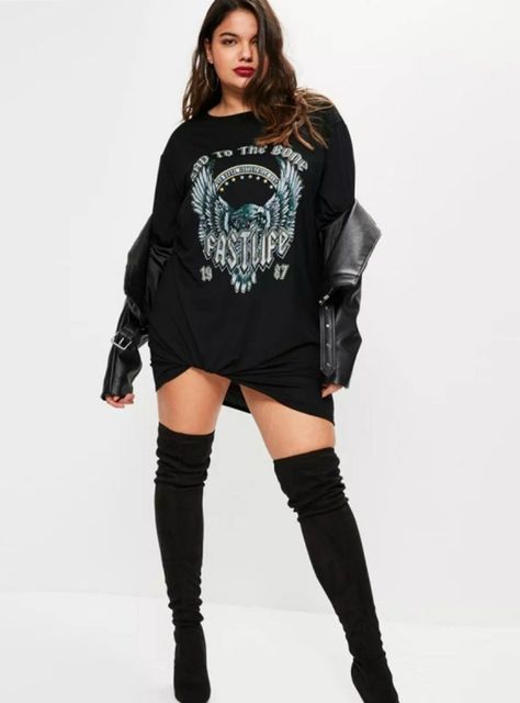 4d6e4749289c4ec58c0063a90deb3964desc52965713ri Plus Size Rocker, Style Moodboard, Rocker Girl, Punk Dress, Oversized T Shirt Dress, Best T Shirt Designs, Rock Outfits, Curvy Model, Rocker Chic