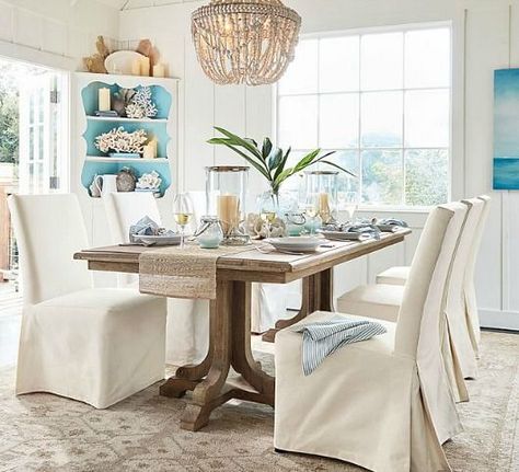 Coastal Style Living Room, Coastal Dining Room, Wood Bead Chandelier, Coastal Dining, Rustic Romance, Tropical Home Decor, Coastal Living Rooms, Beach House Interior, Coastal Living Room