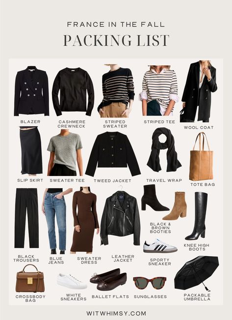 What to Pack for France in Fall - wit & whimsy Fall Packing List Outfits, France Outfits Winter, France In Fall, What To Pack For France, Winter Paris Outfits, French Fall Outfits, Fall Packing List, Fall Packing, Italy Travel Outfit