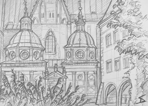 Urban art – Wawel, Krakow, Poland. ‘Wawel Royal Castle.’ Royal Castle Drawing, Summer Sketchbook, Aesthetic Medieval, Castle Sketch, Jam Butter, Building References, Castle Landscape, Travel Sketching, Castle Drawing