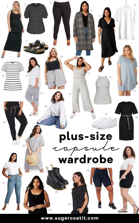 What do you think about when I mention a casual style capsule wardrobe? For some, it will be jeans and tees and for others, less interested in waistbands it may be t-shirt dresses or a go-to maxi. Which is it for you? Or perhaps, like me, you are a combination of both?  I put together a capsule wardrobe, along with some outfit combinations, on the blog. Because what better way to spend a Sunday morning than online shopping and dreaming up outfits. Cool Plus Size Outfits Casual, Plus Size T Shirt, Plus Size Capsule Wardrobe Spring 2023, Plus Size Staple Wardrobe Pieces, Casual Summer Outfits Plus, Xxl Size Dresses Style, Casual Plus Size Outfits Summer, Ootd Plus Size, Plus Size Minimalist Wardrobe