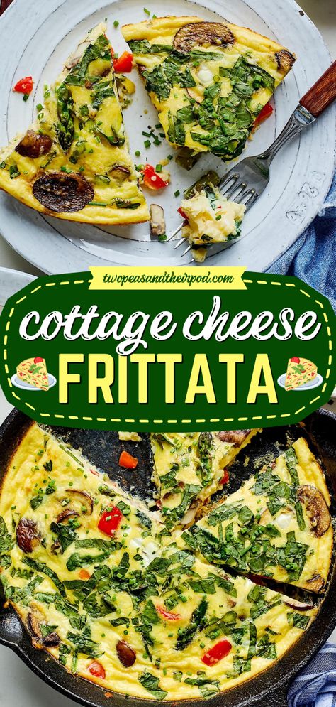 This Cottage Cheese Frittata is an easy thing to make for breakfast! This vegetable frittata recipe is made with cottage cheese that makes the frittata super creamy and full of protein. Pin this super easy breakfast idea! Christmas Breakfast Frittata, Frittata Cottage Cheese, Spinach Frittata Recipes Healthy, Heart Healthy Frittata, Cottage Cheese Frittata Recipes, Healthy Frittata Recipes Clean Eating, High Protein Breakfast Frittata, Protein And Vegetable Breakfast, Baked Egg Frittata Recipes