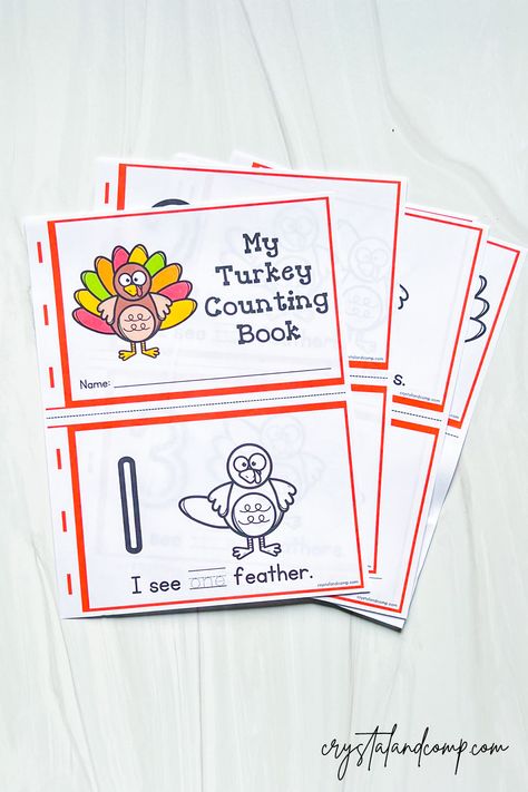 November Math Activities, Turkey Counting Preschool, Thanksgiving Books Preschool, Turkey Literacy Activities Preschool, Thanksgiving Books For Kindergarten, Preschool Thanksgiving Books, Thanksgiving Book Kindergarten, Thanksgiving Preschool Theme, Turkey Feather Counting Preschool