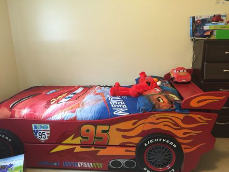 Cars bed Lighting Mcqueen Bedroom, Lightning Mcqueen Bed, Cars Bed, Car Shaped Bed, Car Beds For Little Boys, Lighting Mcqueen, Monster Truck Bedding, Car Bed, Mc Queen