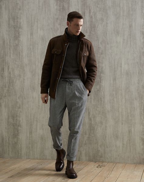 Brown Pants Men, Clothes Words, Suede Jacket Men, Mens Smart Casual Outfits, Mens Casual Outfits Summer, Ugly Christmas Sweaters, Men Stylish Dress, Grey Turtleneck, Brown Outfit