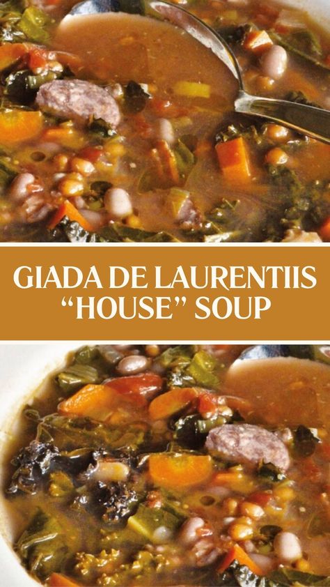 Giada De Laurentiis “House” Soup Giada’s House Soup, Giada House Soup, Giada Italian Wedding Soup, Giada Soup Recipes, Leek Soup Recipes, Dinner Soups, Mediterranean Soup, Kielbasa Soup, Giada De Laurentiis Recipes