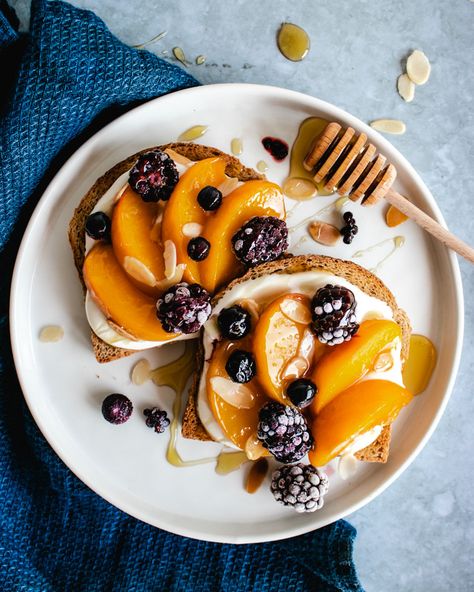 Healthy Blueberry Bread, Yogurt Toast, Immortal Beloved, Roasted Peaches, Blueberry Bread, Healthy Strawberry, Sweet Heat, Grilled Peaches, Fruit Breakfast