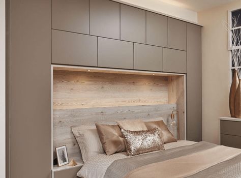 Over Bed Storage Ideas | Over Bed Wardrobes | Neville Johnson Over Bed Storage Ideas, Above Bed Storage, Bedroom With Built In Wardrobe, Wardrobe Over Bed, Over Bed Storage, Bed Storage Ideas, False Wall, Open Display Shelf, Hidden Spaces