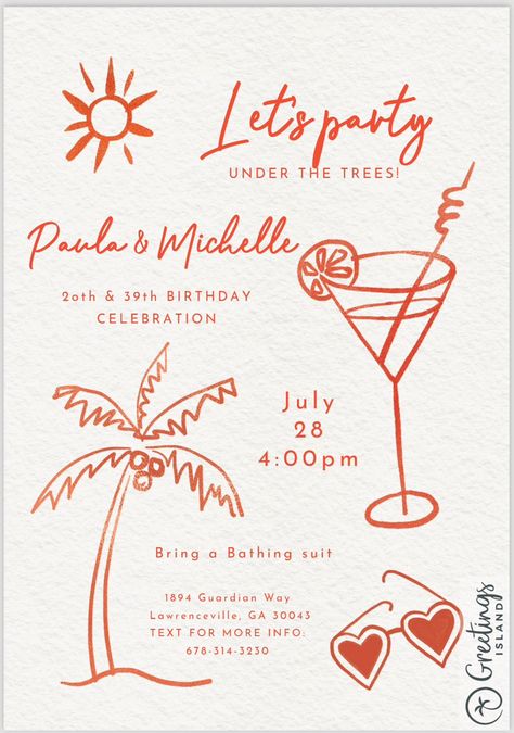 Beach Bday, 39th Birthday, Party Inspo, Classy Tattoos, Travel Brand, Fashion Sketchbook, 25th Birthday, Cocktail Bar, Graphic Design Posters