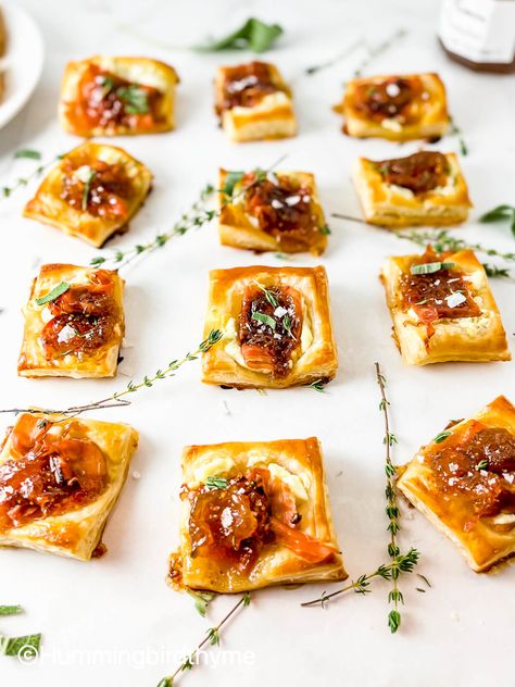 Goat Cheese Fig Jam, Prosciutto Appetizer, Fig Tart, Goat Cheese Appetizer, Crispy Prosciutto, Puff Pastry Appetizers, Goat Cheese Tart, Pastry Appetizer, Cheese Puff Pastry