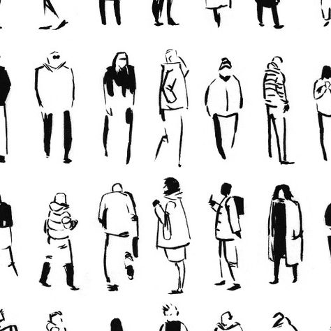 A pattern of the people I saw in Rome. I might use this as the foundation of a series of patterns. Site // Shop // Fabric Architecture Figures Sketch, Fast Sketch People, Mini People Art, Drawing Small People, People Drawing Architecture, How To Figure Draw, Doodle Of People, Line Drawings Of People, How To Draw Mini People