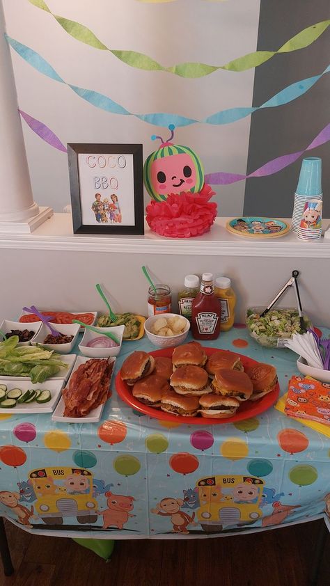 Bbq Food Table, Cocomelon Party Food, Party Food Table, 2nd Birthday Party For Boys, Party Food Themes, Adult Party Themes, Toddler Parties, Bbq Food, Birthday Party Food