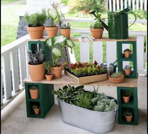 Outdoor Planter Stand Ideas, Diy Easy Plant Stand, Ideas For Small Outdoor Spaces, Diy Plant Stand Outdoor Patio, Diy Dollar Tree Plant Stand, Diy Plant Shelf Outdoor, Diy Urban Garden, Outdoor Plant Shelf, Dollar Tree Garden