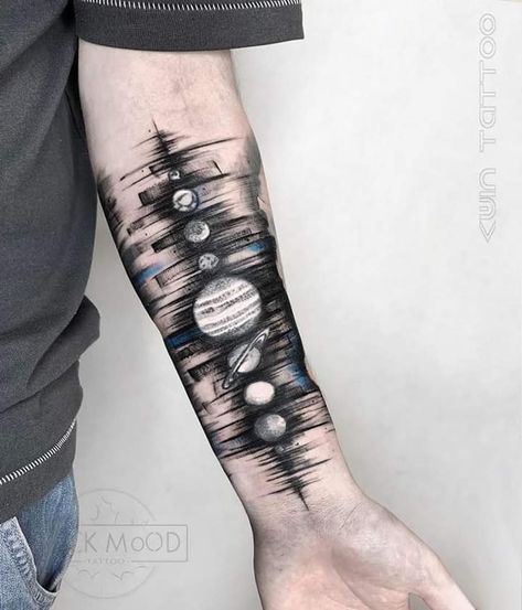 Tattoo Coverup Ideas, Coverup Ideas, Space Tattoo Sleeve, Forearm Cover Up Tattoos, Planet Tattoo, Mangas Tattoo, Tattoo Coverup, Astronaut Tattoo, Sketch Style Tattoos