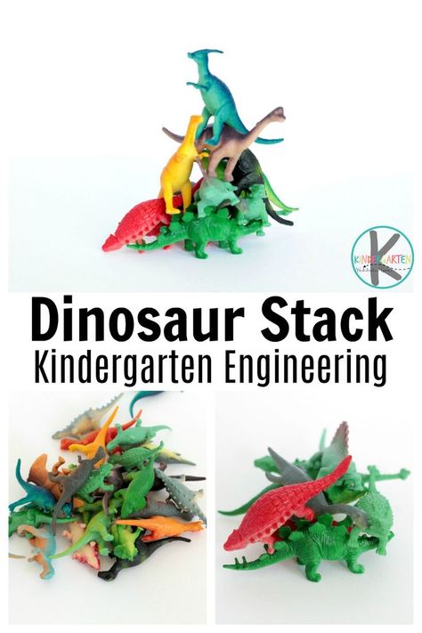 Dinosaur Stack Kindergarten Engineering - this is such a fun, easy-to-complete Kindergarten STEM Activity Dinosaurs Kindergarten, Dinosaur Unit Study, Stem Activities Kindergarten, Dinosaur Lesson, Dinosaur Theme Preschool, Dinosaur Activities Preschool, Activity For Kindergarten, Stem Activities Preschool, Kindergarten Stem