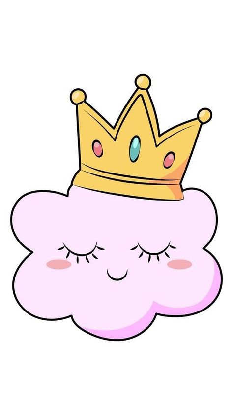 Cute Cloud Stickers, Pink Drawings Easy, Cute Stickers Drawings, Cute Clouds Drawing, Cute Pink Drawings, Cutie Draw, Kawaii Doodles Cute, Pink Doodles, Queen With Crown