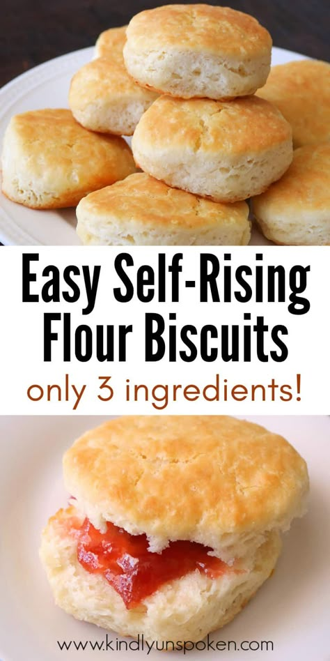 Looking for the best homemade biscuit recipe? These Easy 3 Ingredient Self-Rising Flour Biscuits are soft, fluffy, and buttery delicious! You only need 3 ingredients including self-rising flour, buttermilk (or milk), and butter, and they bake in just 15 minutes time. #selfrisingflour #biscuits #biscuitrecipe #easybiscuits Non Buttermilk Biscuits, Homemade Biscuits Self Rising Flour, Homemade Buiscits Recipes No Buttermilk, Bread Flour Biscuits, Homemade Biscuits With Milk, Easy Homemade Busicuts Recipe, Self Rising Bread Recipes, Biscuit Recipe Self Rising Flour, Easy Biscuit Recipe Without Buttermilk