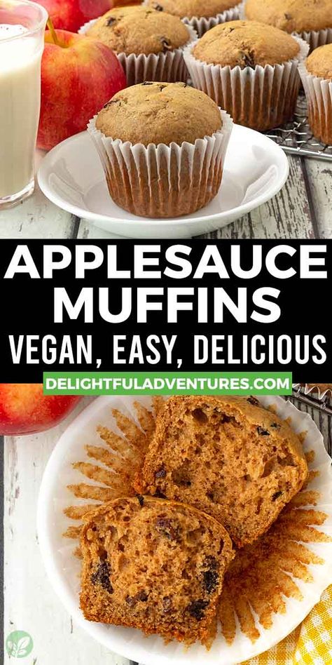 Vegan Applesauce Muffins, Vegan Muffin Recipe, Vegan Applesauce, Vegan Snacks On The Go, Vegan Muffin, Baking Vegan, School Lunch Boxes, Vegan Breads, Applesauce Muffins