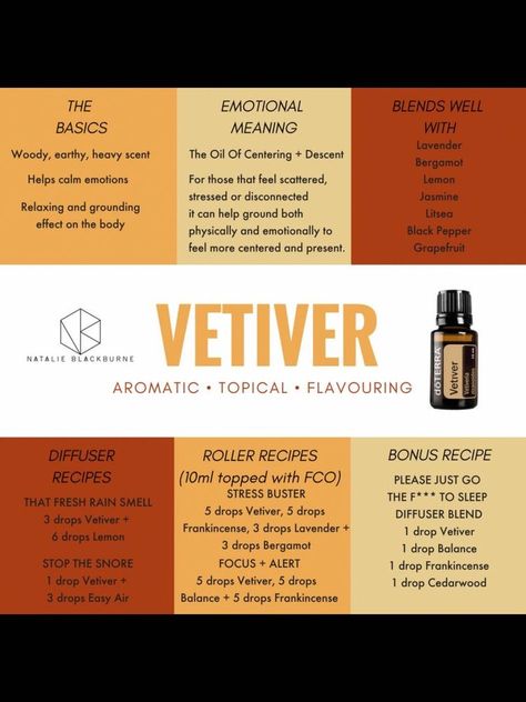 Helichrysum Essential Oil, Vetiver Essential Oil, Doterra Essential Oils Recipes, Doterra Oil, Vanilla Essential Oil, Essential Oils Recipes, Healing Oils, Diffuser Recipes, Essential Oil Diffuser Blends