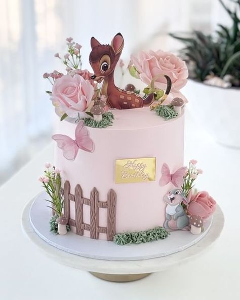 #cake on Instagram | Hashtags Bambi Smash Cake, Tea For Two Birthday Cake, Birthday Cake Forest, Disney Cakes Birthday, Bambi Cake, Bmw Cake, Second Birthday Cakes, Cake Designs For Kids, Mini Torte