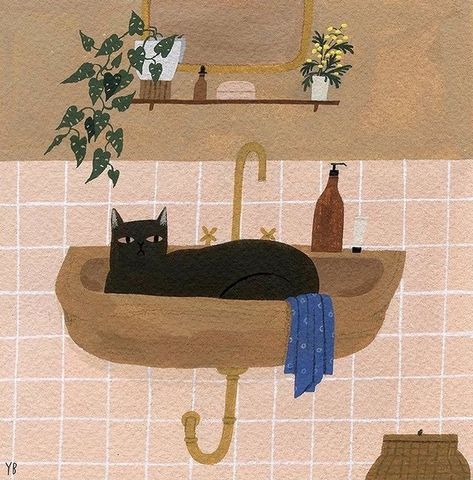 Sara Barnes / Brown Paper Bag en Instagram: “You can't wash your hands over my bed!! Illustration by @ybryksenkova. Happy #Caturday! 🚰 ⁣ .⁣ .⁣ .⁣ ⁣ #illustrationart #illustrated…” Life With Cats, Whippet Mix, Abstract Embroidery, Paper Plants, Collage Techniques, Ceramic Artwork, Fine Photography, Brown Paper Bag, Paper Frames