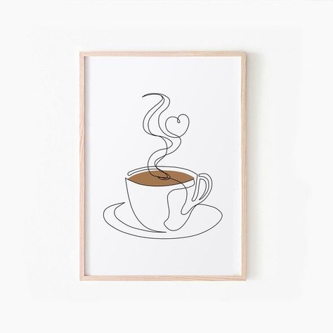 Coffee Canvas Art, Coffee Minimalist Drawing, Coffee Line Art, Printable Wall Art Kitchen, Kitchen Canvas Art, Coffee Art Painting, Coffee Line, Kitchen Wall Art Printables, Kitchen Gallery Wall