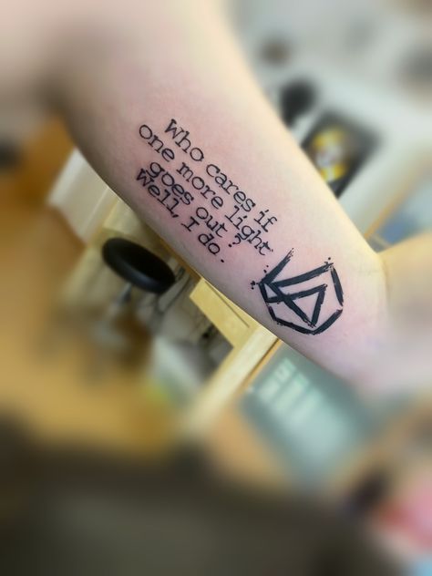 #linkinpark #linkinparktattoo Linkin Park Lyrics Tattoo, Linkin Park Tattoo Ideas, Linkin Park Tattoo, Song Tattoos, Lyrics Tattoo, Lyric Tattoos, Bicep Tattoo, Mom Tattoos, Linkin Park