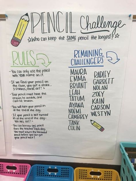 Cause I Ain’t Got A Pencil, Class Pencil Management, Pencil Ideas For The Classroom, Pencil Wars Classroom, Great Pencil Challenge, Pencil Organization Classroom, Pencil Challenge Classroom, Pencil Parking Lot Classroom, Classroom Pencil Management