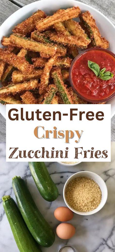 Gluten Free Zucchini Fries, Gluten Free Fries, Crispy Zucchini Fries, Crispy Zucchini, Gluten Free Panko, Crispy Fries, Gluten Free Sides, Free Lunch, Gluten Free Sides Dishes