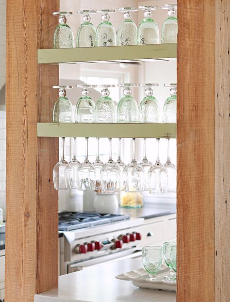 Storing Dishes, Hutch Display, Island Storage, Moms Kitchen, Glass Shelves Kitchen, Wine Glass Storage, Stemware Storage, Bar Display, Kitchen Storage Space