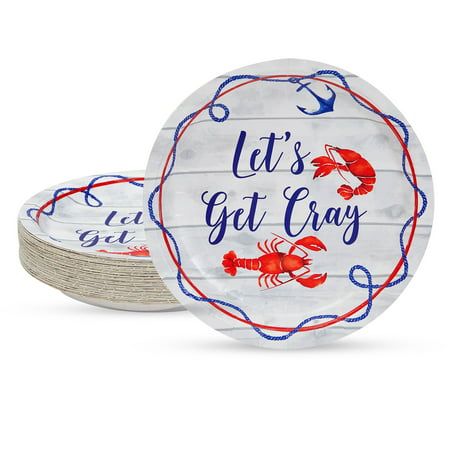 Item Description Complete your crawfish party and dinner supplies with our set of 48 seafood boil plates that read "Let's Get Cray" surrounded by crawfish and a ship anchor design. The large paper plates measure 9 inches, making them excellent for serving an entire course of a crawfish-themed dinner. Forget cleanup, you can quickly dispose of our crawfish-themed paper plates after use. Color: Multicolor. Crawfish Party, Seafood Boil Party, Crawfish Boil Party, Anchor Designs, Themed Dinner, Couple Wedding Shower, Ship Anchor, Shrimp Boil, Crawfish Boil