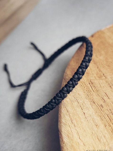 Black Macrame Bracelet for Men Toho Seed Bead Bracelet, Adjustable Macrame Bracelet, Gift for Him - Etsy Bead Leather Bracelet, How To Make Mens Bracelets, Masculine Bracelet Diy, Black Macrame Bracelet, Mens Bracelet Beads, Macrame Men Bracelet, Bracelet For Men Beads, Mens Bracelets Diy, Male Beaded Bracelets