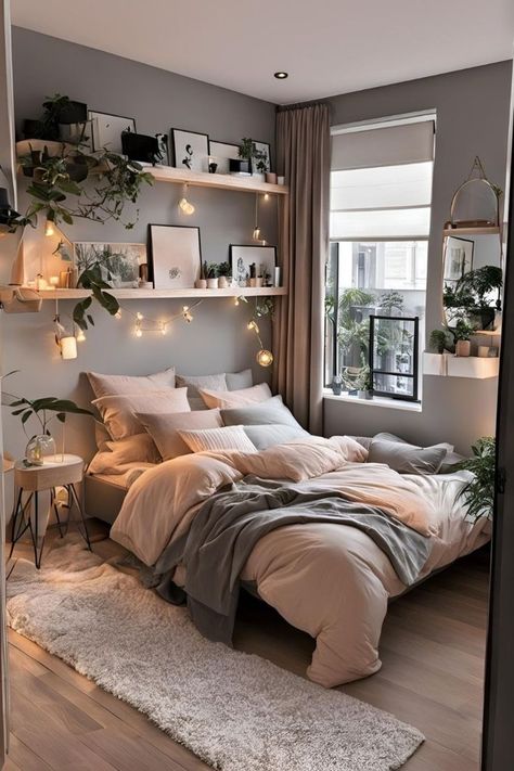 Transform your space with a bedroom refresh. Discover ideas and tips for updating decor, improving comfort, and creating a serene, stylish retreat Small Bedroom Inspirations Cozy Relaxing, Rustic Small Bedroom, Grey Cozy Bedroom, Small Bedroom Inspo Aesthetic, Grey Wall Bedroom Ideas, Warm Grey Bedroom, Grey Room Ideas Bedroom, Bedroom Shiplap, Warm Bedroom Aesthetic