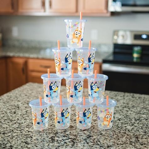 Amazon.com : The First Years Bluey Take & Toss Toddler Straw Cups - Spill Proof Toddler Sippy Cups with Snap On Lids and Straws - Bluey Gifts and Bluey Party Supplies - 10 Oz - 10 Count : Baby Bingo And Bluey Party, 1st Birthday Bluey Theme, Bluey 2nd Birthday Party, Toddler Party Decorations, Bluey Party Favors, Fiesta Bluey, Toddler Sippy Cups, Bluey Party, Toddler Parties