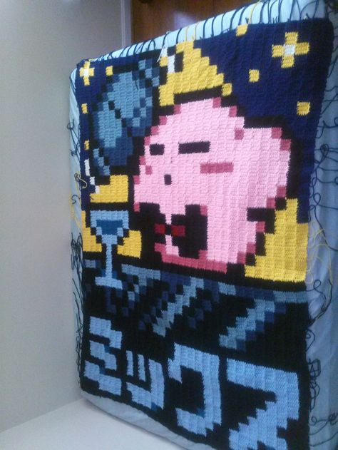 Kirby Blanket WIP by coincollect408.deviantart.com on @deviantART Kirby Crochet Blanket, Anime Crochet Blanket, Kirby Blanket, Crochet Kirby, Nintendo Crochet, Queen Sized Bed, Aesthetic Notes, Knit Ideas, Fun Crochet