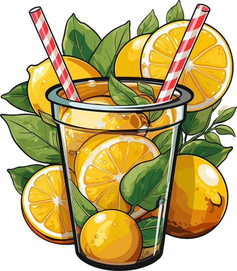 Summer lemonade Lemonade Trailer, Lemonade Art, Cute Cartoon Food, Fruit Doodle, Lemonade Illustration, Fruit Tattoo, Summer Lemonade, Vodka Lemonade, Mint Lemonade