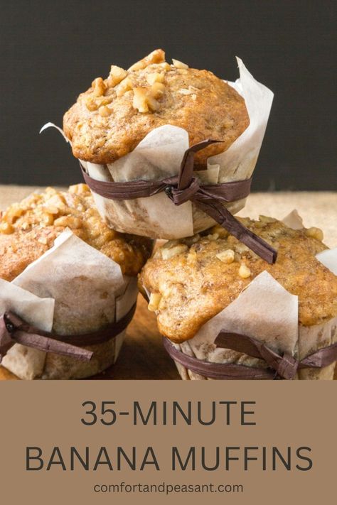 The best bakery-style banana muffins that only take 35 minutes to make. #moist #easy #quick #fast #simple #tender #large Homemade Banana Nut Muffins, Breakfasts For A Crowd, Jumbo Muffin Recipes, Kid Muffins, Banana Muffin Recipe Easy, Banana Walnut Muffins, Banana Muffins Easy, Banana Treats, Recipes For Snacks