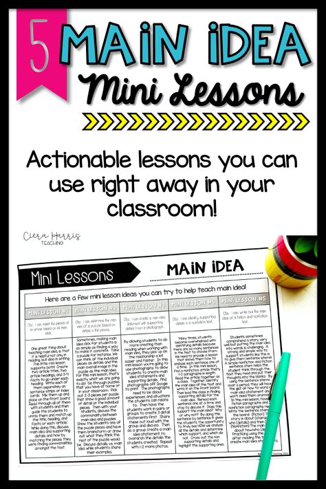 Main Idea Mini Lessons - Ciera Harris Teaching 3rd Grade Main Idea And Details, Main Idea Middle School, Main Idea Mini Lesson, Main Idea And Details Anchor Chart, Main Idea And Details Activities, Main Idea Lessons, Main Idea Anchor Chart, Main Idea Activities, Reading Main Idea